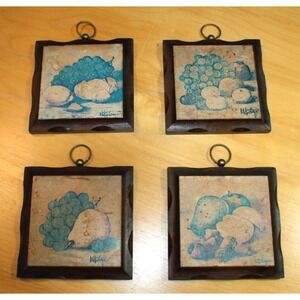 Vintage 70s set of 4 Wooden Plaque Homeco Fruit Wall Hangings Retro Art Decor